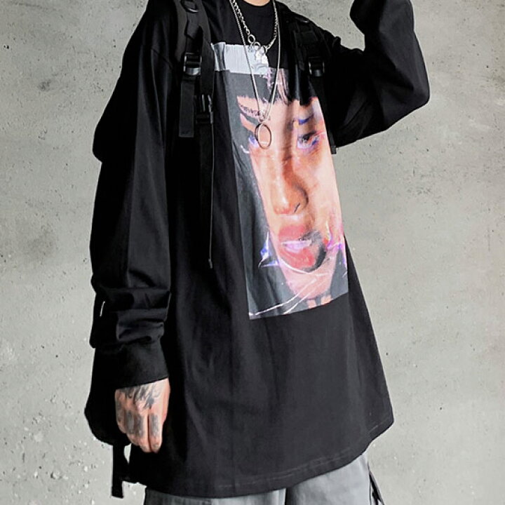楽天市場 ロングtシャツ メンズ ストリート系 ロンt 女性 レディープリント セクシープリント フォトプリント ロングカットソー ストリートファッション オーバーサイズカットソー インポート 個性的 V系 ヴィジュアル系 韓国 トップス 衣装 春 秋服 冬服 新作 黒