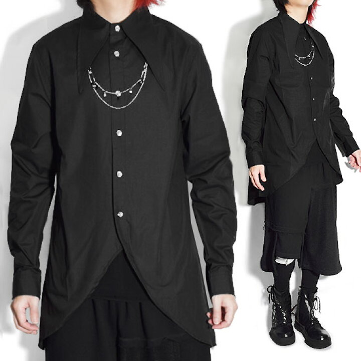 楽天市場 モード系 メンズ シャツ ヴィジュアル系 ファッション モード系 メンズ ロングシャツ エレガントシャツ ブラック 黒 V系 モード系 ファッション ホスト 送料無料 春 秋 冬 新作 30代 40代 個性的 モード系 ブランド ストリート系 衣装 お兄系 Allegro