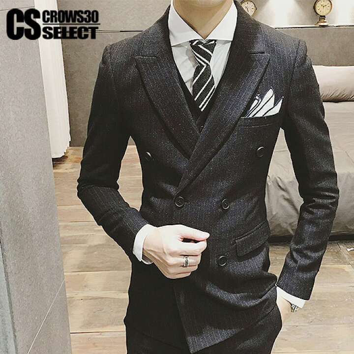 楽天市場 スーツ メンズ ストライプ 縦縞 ダブルスーツ ホストスーツ 3p スリーピース 送料無料 インポート 3pスーツ 3ピーススーツ スリムスーツ セットアップ 上下セット テーラードジャケット 17 春 新作 V系 ビジュアル系 ホスト お兄系 大人 衣装 ブラック 黒