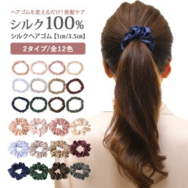 【無料ラッピング】母の日 プレゼント シルク シュシュ 22匁 ヘアゴム シルクヘアシュシュ シルク100％ ヘアアクセサリー 高級 おしゃれ 上質 [12色 /1cm・3.5cm] [SCCA22] 毛先 ピンク グレー ネイビー ゴールド 大人っぽい ギフト 睡眠