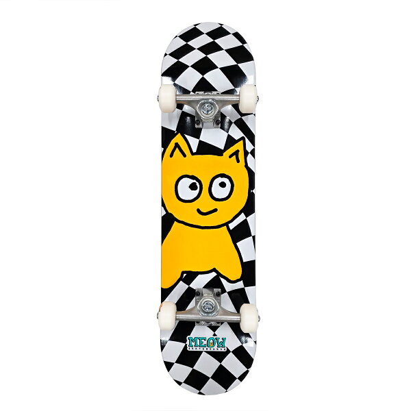 MEOW SKATEBOARDS ミャオ MEOW BIG CAT CHECKER TWIST COMPLETE BLACK / WHITE 7.75 スケートボード コンプリート 完成品