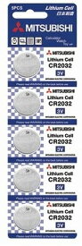 [ボタン電池] 三菱 MITSUBISHI　CR2032 5個入り 1シート ボタン電池 コイン電池 リチウム（3258-05)