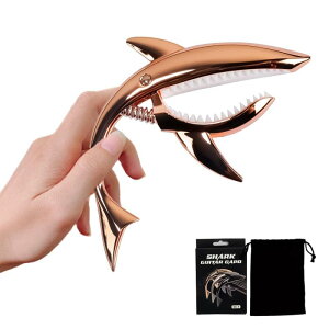 KASELIN ワンタッチ 鮫形 ピック ギターカポタスト エレキギター カポタスト ウクレレ カポ ギター カポ 高級亜鉛合金強力 に弦をホールド (ローズゴールド)