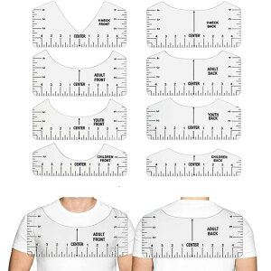 SSZYMAOYI Tシャツ 定規ガイド 8個セット 手作り定規 カーブ定規 縫製定規 子供服ソーイング PVC 透明 Tシャツ位置調整ツール T シャツ位置合わせツール 熱圧着 縫製 洋裁ドレスのパターン設計