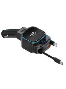 車 充電器【 Type-C +Lightning 巻き取り式】 シガーソケット 巻き取り式ケーブル2本 4台同時に充電 カー用品 旅行 カーチャージャー LED表示電圧 急速充電 スマホ iphone/iPad/Galaxy/AQUOS/Xperia対応