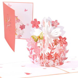 JANLOFO メッセージカード 母の日 桜 ポップアップカード 封筒付き バースデーカード 誕生日カード 立体 ホワイトデーカード フラワーカード 卒業 誕生日 結婚式 記念日 感謝 サクラと蝶