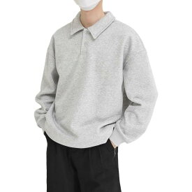 [maytopia] トレーナー スウェット プルオーバー ポロプルオーバー トップス ゆったり メンズ レディース 黒 無地 春 CX8829