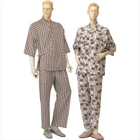 神戸生絲 パジャマ型 ねまき 紳士 M 通年(春夏)紺幾何柄 男性用 介護用