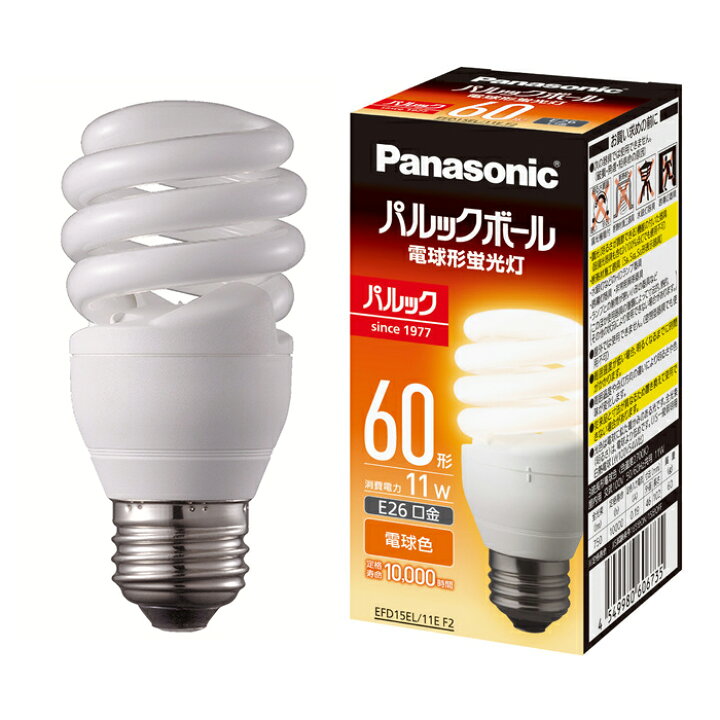 楽天市場 パナソニック 電球形蛍光灯 蛍光ランプ パルックボール ｄ形 発光管露出形 ｄ１５形 ６０ｗ形 電球色 ｅ２６口金 Efd15el11ef2 オールライト