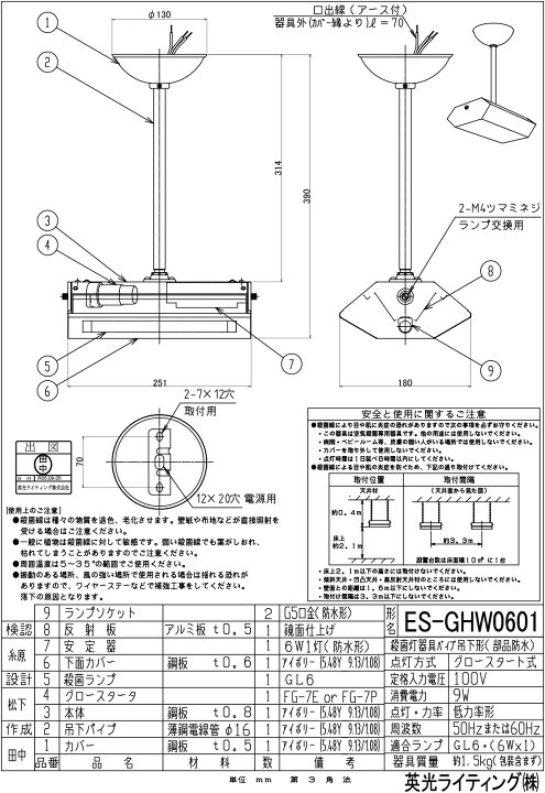 楽天市場】英光ライティング 吊下げ形殺菌灯器具 工場・倉庫用（ランプ 