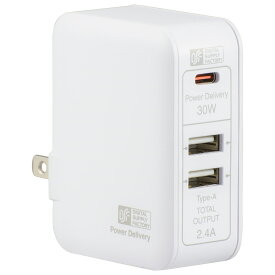 オーム電機　ACアダプター(USB PD Type-C[30W MAX]+Type-A×2/白[ホワイト])　MAVAUPD3042W