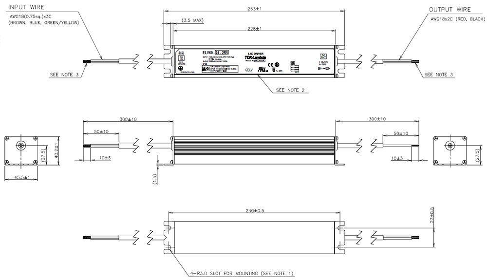 TDK 防塵防滴型LED機器用定電圧電源 ELVシリーズ 24Vタイプ ELV60-24