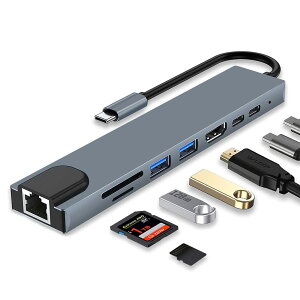�y���������z8in1 8K60Hz USB2.0 �����f�[�^�ʐM PD�}���[�d HDMI�o�� LAN 100W �C�[�T�l�b�g 100Mbps 4K�Ή� HDMI�o�� PD�Ή� USB-C USB-A microSD&SD�J�[�h MacBook ProAir�p USBC�h�b�N/Dell/iPad Pro�ȂǑΉ� (�O���[)