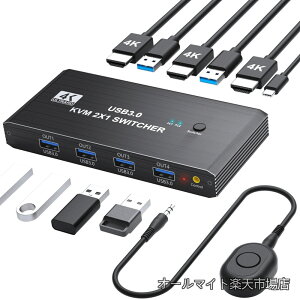 �y���������zHDMI 2����1�o��4K@60Hz USB 3.0 KVM �ؑ֊�p�\�R��2�䃂�j�^�[1��؂�ւ� �p�\�R���ؑ֊�ɂ�4�{USB�|�[�g���L�L�[�{�[�h�ƃ}�E�X �v�����^�[/�X�L���i�[ ���܂��v�b�V���{�^���ƗL