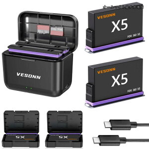 �y���������zInsta 360 X5�o�b�e���[ �L�b�g 2800mAh�݊��d�r*2 LED�t�� Type-c USB�[�d��*1 360 X5 �o�b�e���[ �[�d��Z�b�gType C �`���[�W���[�����[�d�\ 360 X5�J�����Ή� PSE�o�^�� (For 360 X5�J����)