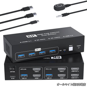 �y���������zHDMI KVM�X�C�b�` 2����2�o�� HDMI KVM �ؑ֊� �p�\�R��2�䃂�j�^�[2��؂�ւ� 4��USB 3.0�|�[�g �L�[�{�[�h/�}�E�X/�v�����^�[/���̃f�o�C�X�Ή� �p�\�R���ؑ֋@ PC �ؑ֋@ USB �ؑ�