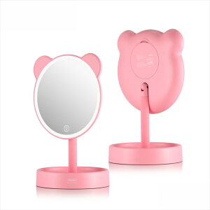 女優鏡 女優ミラー 鏡 化粧鏡 化粧台 メイクアップ ミラー LEDライト機能 ライト付き REMAX リマックス BEAR ピンク ブルー くま アニマル メイク用品 パステル パステルカラー 光る ライト付き
