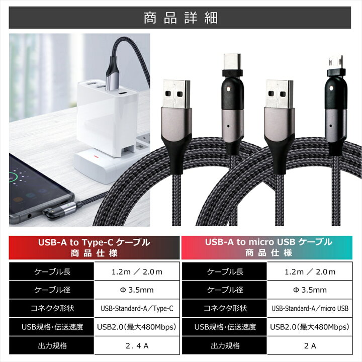楽天市場 Usb Type C ケーブル Microusb 充電ケーブル 急速充電 高速充電 2m 1 2m データ転送 L型 180度回転 180 スイング 高耐久 コネクタ 2 4a 2a 断線防止 ナイロンコード 充電器 Android アンドロイド パソコンmac オールモデルズ 楽天市場店