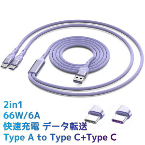 �y���r���[���T�zUSB Type C �[�d �P�[�u�� 2in1 66W/6A �}���[�d �f�[�^�]�� 1.5M Y�� Type A to Type C+Type C ��� 2�䓯���[�d ���܂Ȃ� Phone15 Pro E-maker�`�b�v���� �f���h�~ iPhone 15/Mac Book/iPad/Xperia/Galaxy�e