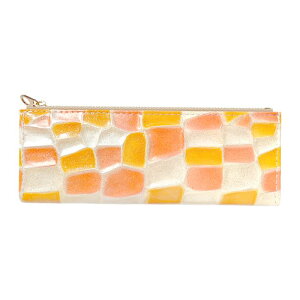 本革 ペンケース レディース 筆箱 ステンドグラス エナメル コンパクト ペン ケース スリム ペンポーチ 小物入れ 小物 筆記用具 文房具 ケース 文具 収納 レザー ふでばこ ポーチ わいい おし