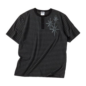{ Untitled Starrynight iCebh XeiCg XgCv eB[Vc  X[u `R[ Stripe Henley Neck Short Sleeve Black Charcoal