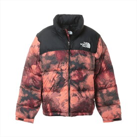 【中古】ノースフェイス ナイロン ダウンジャケット XL レディース レッド×ブラック NF0A5IXK W PRINT NUPTSE JACKET フード収納