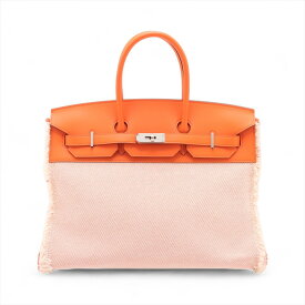 【中古】エルメス バーキン35 フレイ フレイ ツイルアッシュxヴォースイフト オレンジ シルバー金具 B:2023年