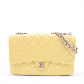 【中古】シャネル マトラッセ パテントレザー シングルフラップ ダブルチェーンバッグ ベージュ シルバー金具 19番台