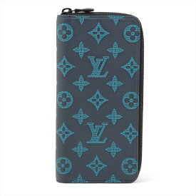 【中古】ヴィトン モノグラムシャドウ ジッピーウォレットヴェルティカル M82322 ブルー ラウンドジップウォレット RFID反応あり