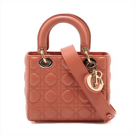 【中古】クリスチャンディオール マイレディディオール カナージュ レザー 2WAYハンドバッグ ブラウン