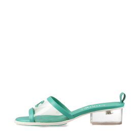 【中古】シャネル ココマーク PVC×レザー サンダル 37 レディース グリーン×クリア G34848