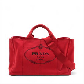 【中古】プラダ カナパ キャンバス 2WAYハンドバッグ レッド B1872G