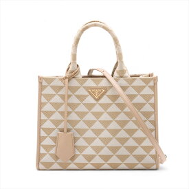 【中古】プラダ トライアングルジャガード キャンバス 2WAYハンドバッグ ベージュ