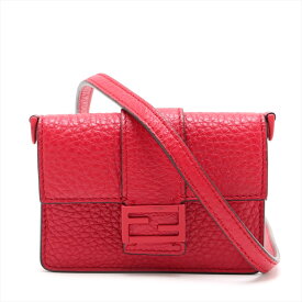 【中古】フェンディ マイクロバゲット レザー ショルダーバッグ レッド 7M0311