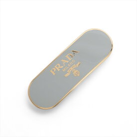 【中古】プラダ ロゴ バレッタ GP ゴールド×グレー