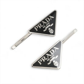 【中古】プラダ 1IF051 トライアングルロゴ ヘアピン GP ブラック×シルバー