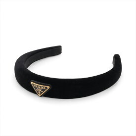 【中古】プラダ トライアングルロゴ カチューシャ ベロア ブラック