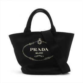 【中古】プラダ カナパ キャンバス 2WAYハンドバッグ ブラック 1BG186