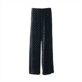【中古】ヴィトン 25SS レーヨン×シルク スウェットパンツ 44 メンズ ネイビー×ブルー RM251MF ダミエ 股付近に裂け有 スレ有