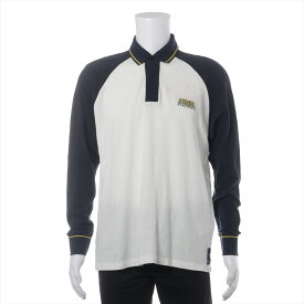 【中古】フェンディ 23年 コットン ポロシャツ XL メンズ ホワイト×ネイビー FAF707 スレあり