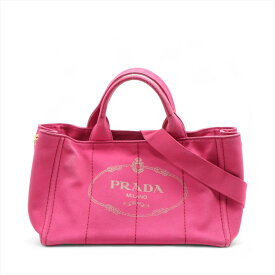 【中古】プラダ カナパ キャンバス 2WAYハンドバッグ ピンク 1BG642