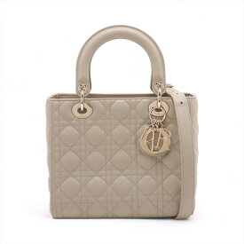 【中古】クリスチャンディオール レディディオール カナージュ レザー 2WAYハンドバッグ ベージュ