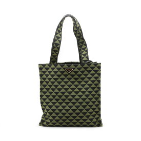 【中古】プラダ トライアングルジャガード キャンバス トートバッグ カーキ