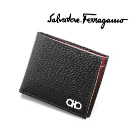 [土日祝も発送] フェラガモ FERRAGAMO 二つ折り財布（小銭入れ付き）FG-160[フェラガモサイフ ブラック 型押し レザー 新作 新生活 お祝い 誕生日 バースデー 贈り物 ギフト 父の日 プレゼント][ラッピング無料]