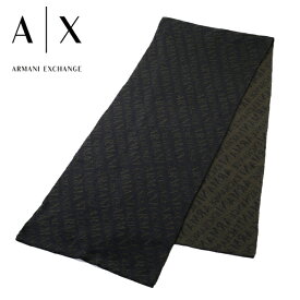 [レビュー特典][土日祝も発送] アルマーニエクスチェンジ ARMANI EXCHANGE マフラー（ブラック×カーキ）AX-090[ロゴ メンズ プレゼント 新作 新生活 お祝い 誕生日 バースデー 贈り物 ギフト 父の日 プレゼント][ラッピング無料]