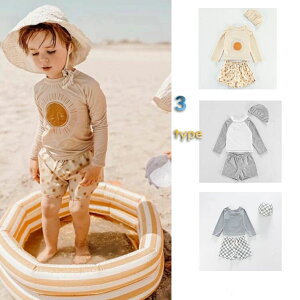 子供水着 3点セット boy 長袖 キャップ付き 男女兼用 キャップ付き 男の子 ボイズ セパレート タンキニ ジュニア ラッシュガード 水着女の子 キッズ 子ども用 スクール水着 みずぎ ベビー水着