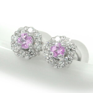 ピアス ピンクサファイア 取り巻き フラワーモチーフ ダイヤモンド 花 プラチナ 9月 誕生石 プレゼント 花以外 彼女 妻 贈り物 2025