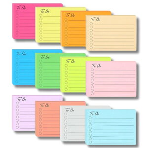 (12色504枚) ふせん 付箋 ToDoリスト 罫線入り メモ帳 アソートカラー 粘着メモ デイリープランナー リマインダー チェックリスト 9×7.6cm (横長タイプ)