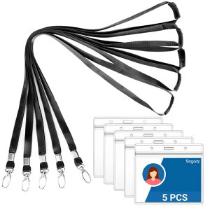 idカードホルダー Segarty 安全パーツ付きネックストラップ 5枚セット 黒い 横型 カードホルダー おしゃれ 耐衝撃 PVC製 idカードケース ネームホルダー 社員証ケース 名刺 IDカード セミナ