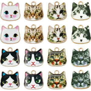 SUNNYCLUE 猫の花 48個8種 猫 チャーム ネコ チャーム 桜 チャーム エナメル かわいい ねこ パーツ ネコの頭 ピアス ねこ イヤリング はわいい ネックレス ねこ